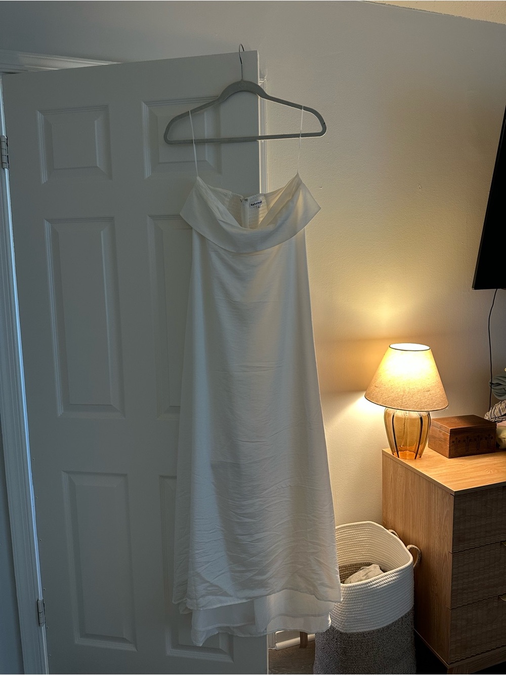 Reformation Elegant White Strapless Evening Dress